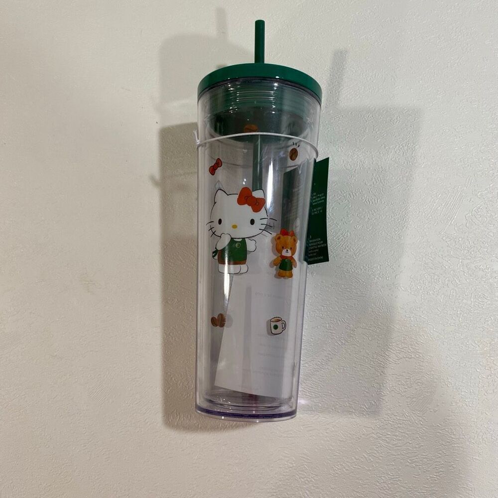 Hello Kitty x Starbucks 24oz Green Lid Tumbler Cup | Limited Edition Collab | Ne